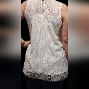 OLIVIA BLU White Off Lace Sleeveless Top